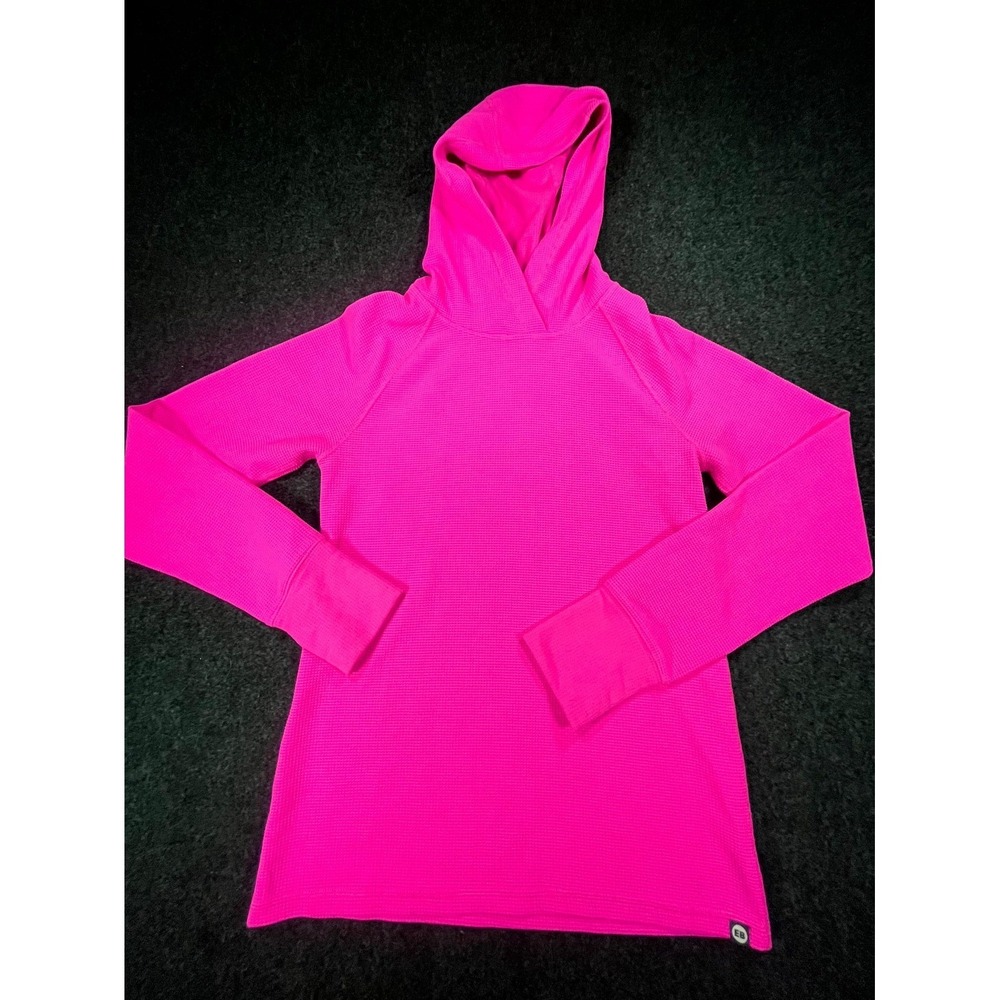 Eddie Bauer Quest Flex Hoodie Womens XS Pink Logo Knit Body Fit Thumbhole Sleeve